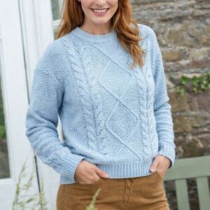 Classic Casual Small Chunky Cable Sweater Textured Knit‎ Blue
